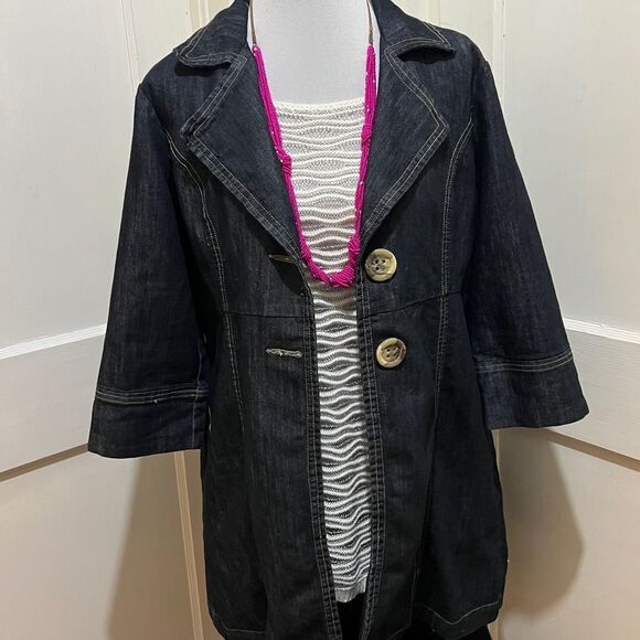Baccini Jackets & Blazers - Baccini Spring 3/4 Sleeve Tunic Length Jean Jacket Dark Wash Light Women's L